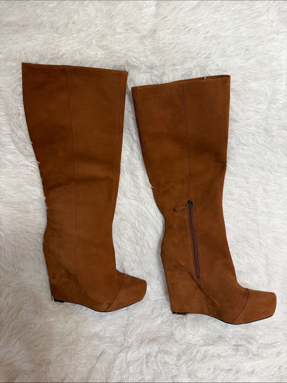 Boutique 9 Cognac Suede Tall Platform Wedge Boots Size 9 NWOT - Picture 3 of 12